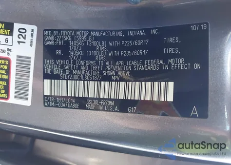 2020 Toyota Sienna Xle from USA, damaged, VIN 5TDYZ3DC1LS051877